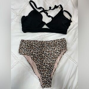 Leopard Print and Black Women's Swimsuit